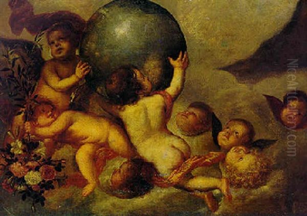 Putti With Flowers Oil Painting by Antonio de Pereda y Saldago