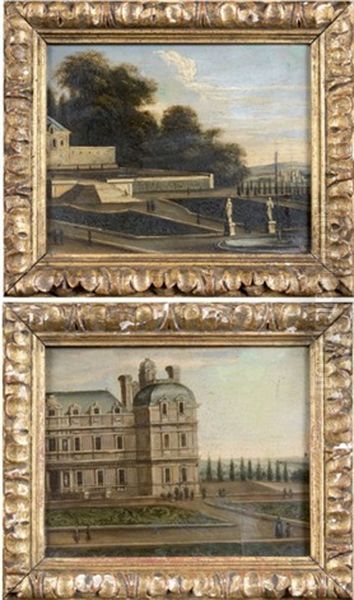 Le Chateau De Chilly, Du Cote Du Jardin (+ Le Parterre; Pair) Oil Painting by Adam Perelle