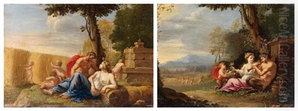 La Famille Du Satyre Ou Le Printemps (+ Satyre Et Figure De Ceres, Groupe D'enfants Jouant Ou L'ete; 2 Works) Oil Painting by Nicolas Perelle