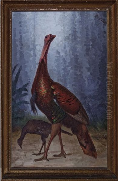 Louisiana Eastern Wild Turkeys (tom And Jake) Oil Painting by Achille Perelli