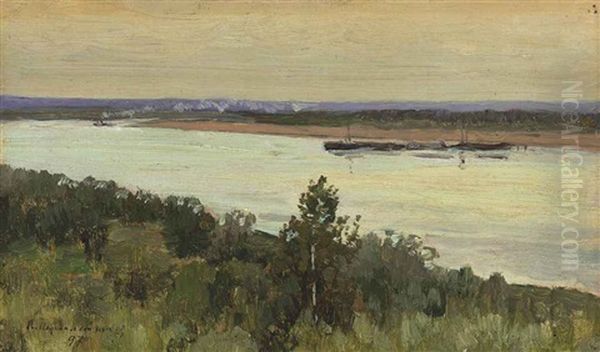 On The River Oil Painting by Vasili (Vladimir) Vasilievich Perepletchikov