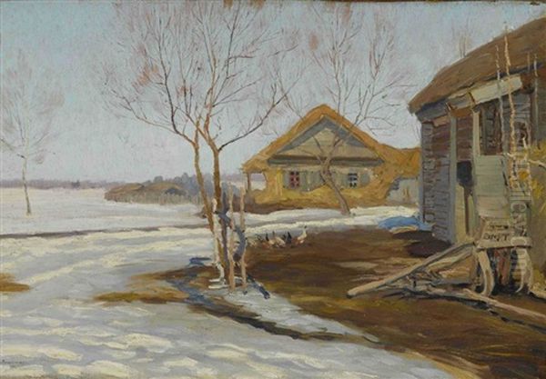 Landliches Idyll Im Vorfruhling Oil Painting by Vasili (Vladimir) Vasilievich Perepletchikov