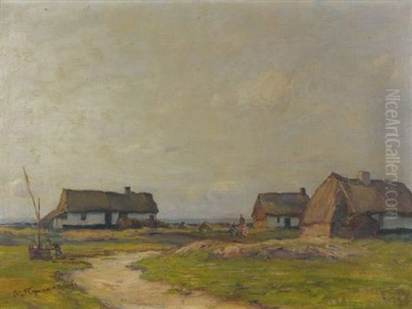 Hameau Avec Isbas Dans La Campagne Russe Oil Painting by Vasili (Vladimir) Vasilievich Perepletchikov