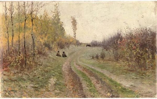 Autumnal Scene Oil Painting by Vasili (Vladimir) Vasilievich Perepletchikov