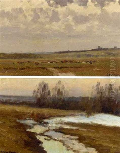 Russian Landscape (+ Another Similar, Sgd., Insc.; Pair) Oil Painting by Vasili (Vladimir) Vasilievich Perepletchikov