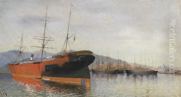 Schiffe Im Hafen Oil Painting by Achille Peretti