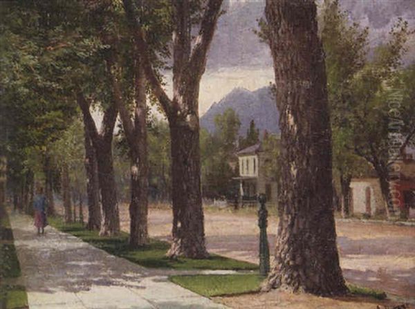 New Orleans, Tree-lined Avenue Oil Painting by Achille Peretti