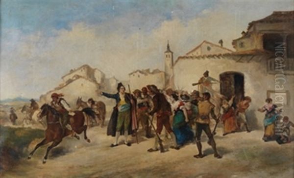 El Alcalde De Mostoles Declara La Patria En Pelig Oil Painting by Antonio Perez Rubio