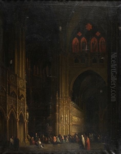 Interior De Catedral Gotica Oil Painting by Genaro Perez Villaamil