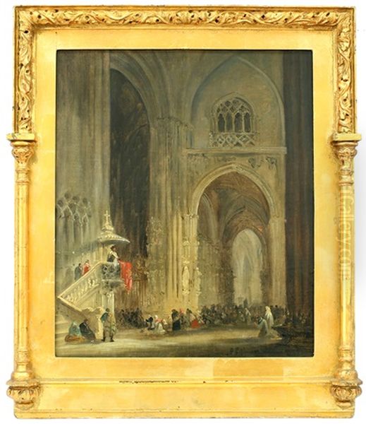 Cathedral Interior Oil Painting by Genaro Perez Villaamil