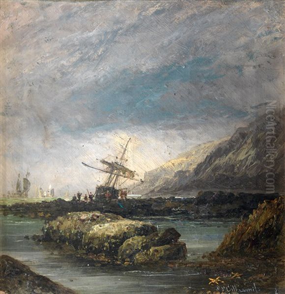 Navios En Paisaje Rocoso Oil Painting by Genaro Perez Villaamil