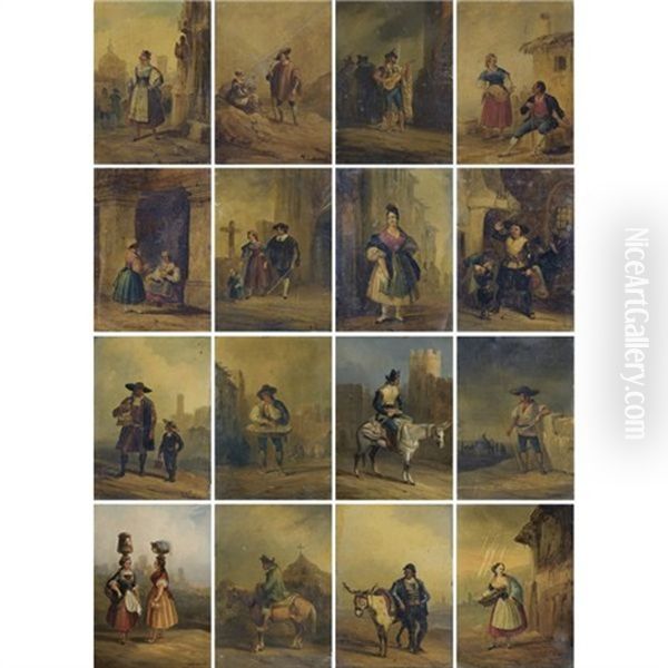 Costumbrista Scenes With Spanish Folkloric Types (16 Works) Oil Painting by Genaro Perez Villaamil