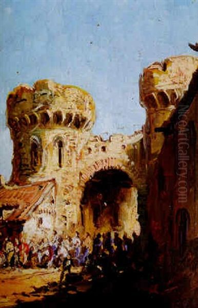 Puerta Amurallada Oil Painting by Genaro Perez Villaamil