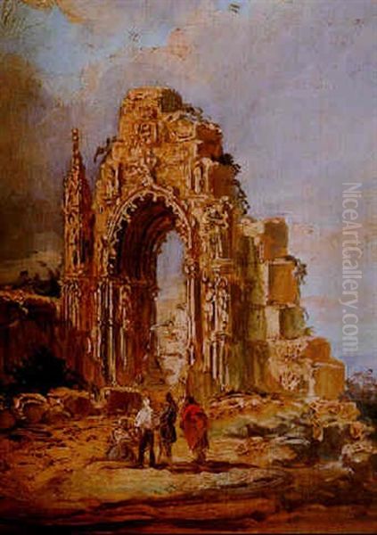 Viandantes Junto A Ruinas Oil Painting by Genaro Perez Villaamil