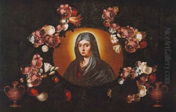 La Virgen En Guirnalda De Flores Oil Painting by Andres Perez