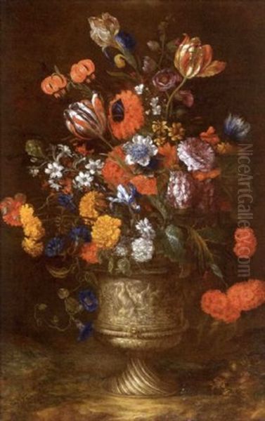 Nature Morte Aux Fleurs Dans Un Vase Orne De Bas-relief Oil Painting by Bartolome Perez