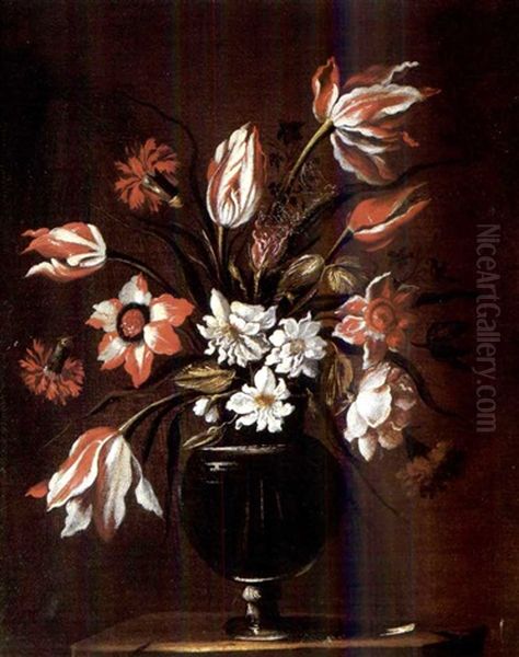 Mixed Flowers In A Glass Vase Oil Painting by Bartolome Perez