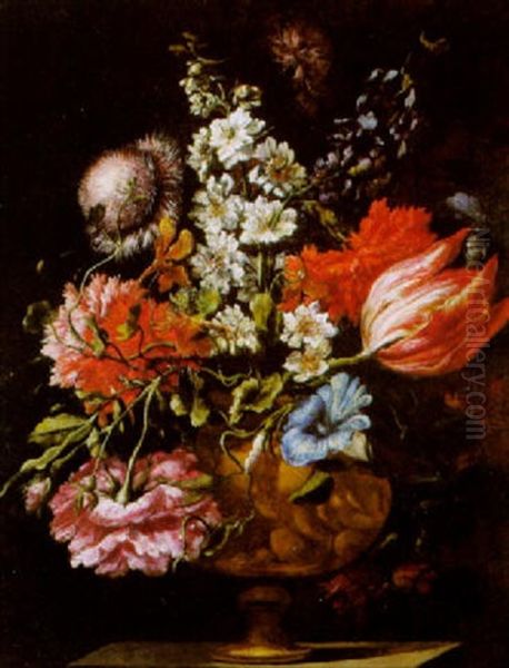 Blumenstraus In Einer Ornamental Verzierten Tonvase Oil Painting by Bartolome Perez