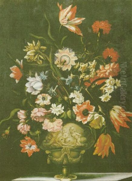 Nature Morte Au Bouquet De Fleurs Sur Un Entablement Oil Painting by Bartolome Perez