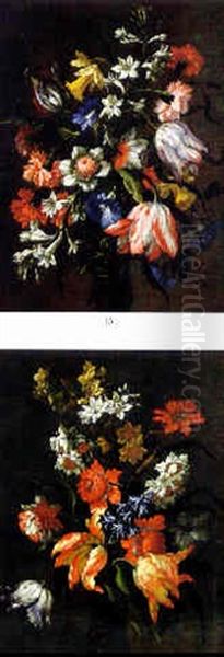 Bouquets Of Flowers With Tulips, Carnations, Morning Glories And Others Flowers Oil Painting by Bartolome Perez