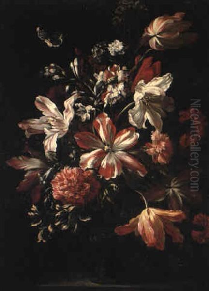 Flowers In An Urn On A Pedestal Oil Painting by Bartolome Perez