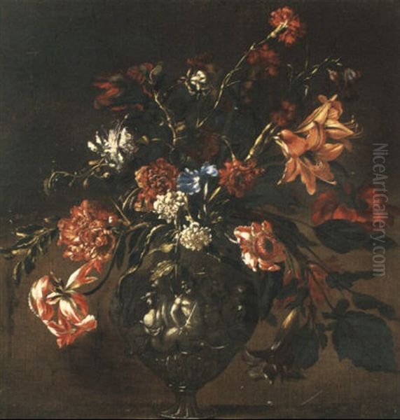 A Still Life Of Flowers In A Vase Oil Painting by Bartolome Perez