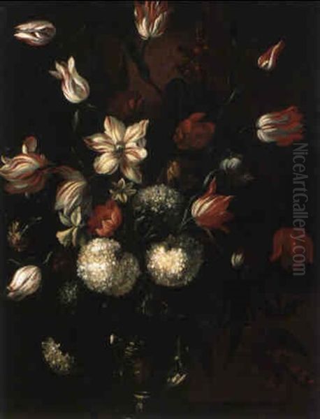 Blumenstrauss Von Schneeballen, Tulpen Und Pfingstrosen Oil Painting by Bartolome Perez