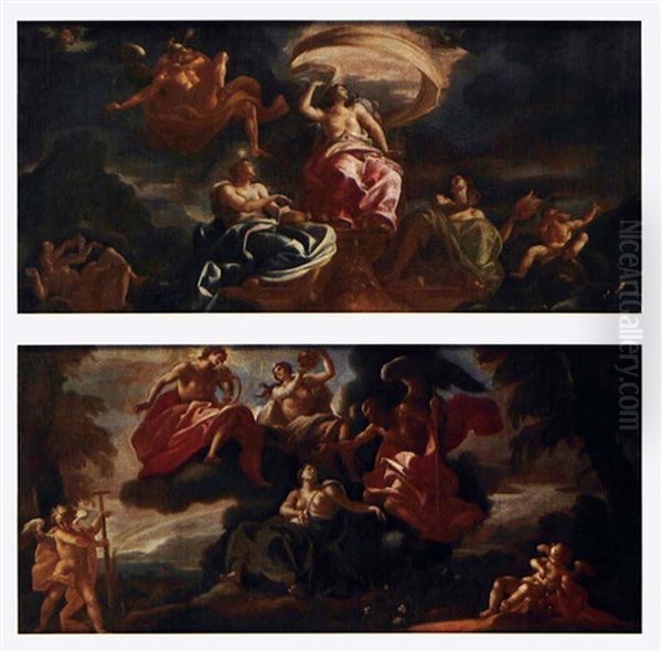 Mercurio E I Quarttro Elementi (+apollo, Diana E Il Tempo; 2 Works) Oil Painting by Francesco Perezzoli