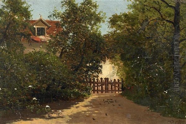 Am Tor Zum Sommerlichen Garten Oil Painting by Anton Von Perfall