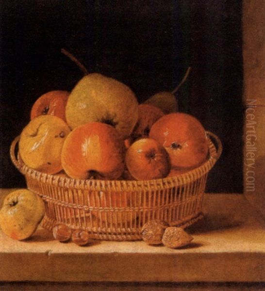 Corbeille De Pommes Et Poires Sur Un Entblement Oil Painting by Dominique Pergault