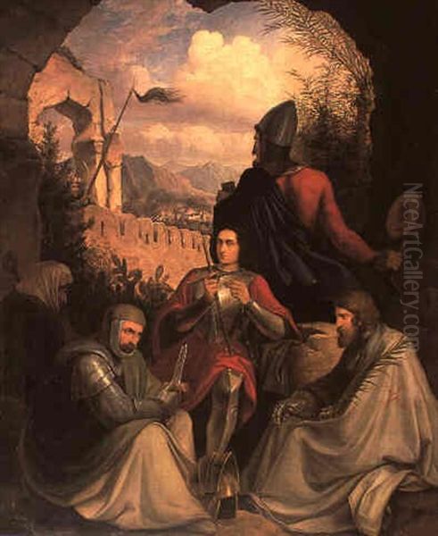 Imprisoned Crusaders Oil Painting by Anton Ritter von Perger