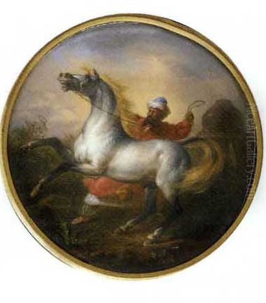 A Figure Wearing A Turban Controlling A Rearing Horse Oil Painting by Sigmund Ferdinand Perger