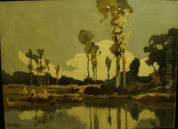 Paysage Au Bord D'un Lac Oil Painting by Lucien Peri