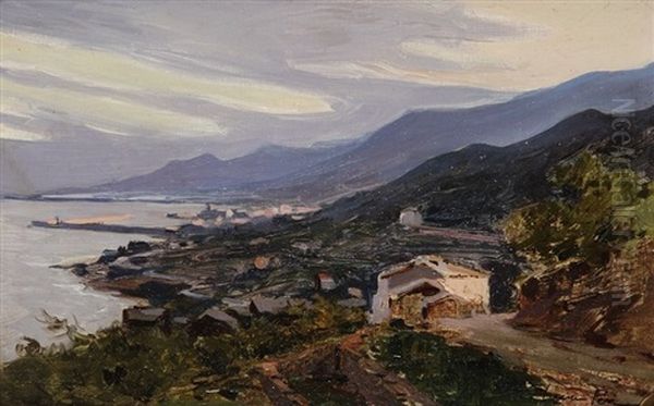 Vue De Bastia Depuis Les Hauteurs Du Cap Corse Oil Painting by Lucien Peri