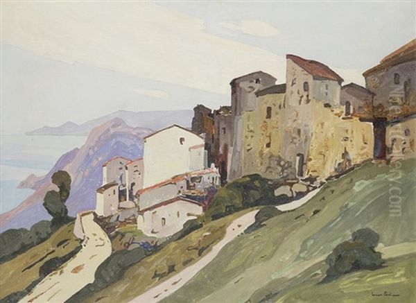 Corse, Village Monticello En Balagne Oil Painting by Lucien Peri