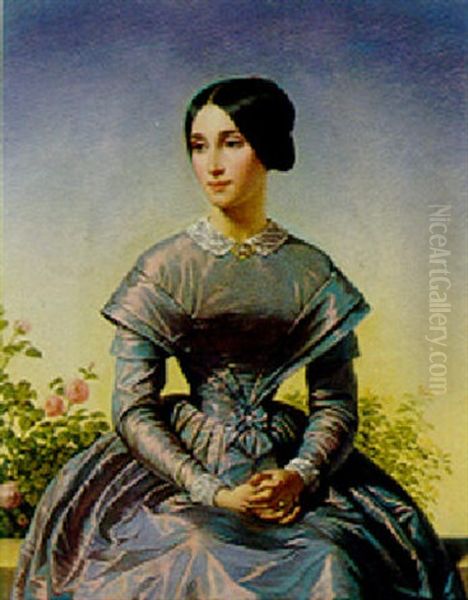 Young Girl With Roses Oil Painting by Alexis Nicolas Perignon the Younger