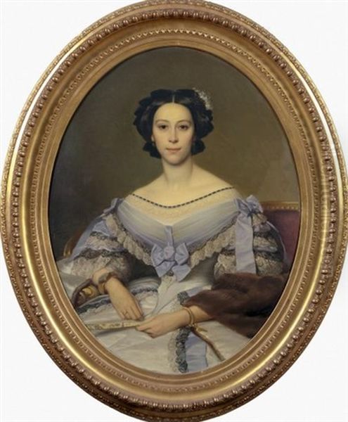 Portrait De Femme Assise, Un Eventail Dans Sa Main Gauche Oil Painting by Alexis Joseph Perignon