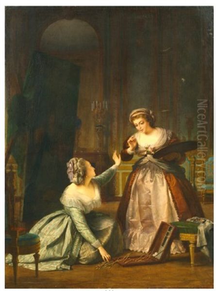 La Reine Marie-antoinette Ramassant Les Pinceaux D'elisabeth Vigee-lebrun Oil Painting by Alexis Joseph Perignon