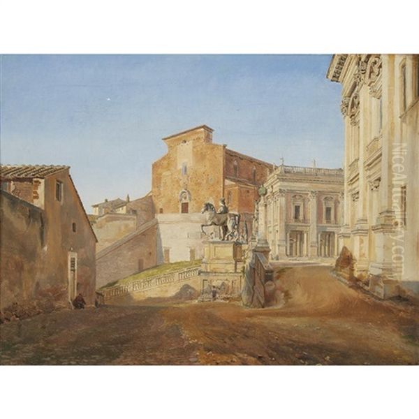 Il Campidoglio With Santa Maria In Aracoeli Oil Painting by Alphonse Henri Perin