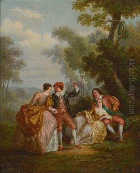 Scene Champetre De Personnages En Costumes Louis Xv (pair After J.b. Pater) Oil Painting by Lie Louis Perin