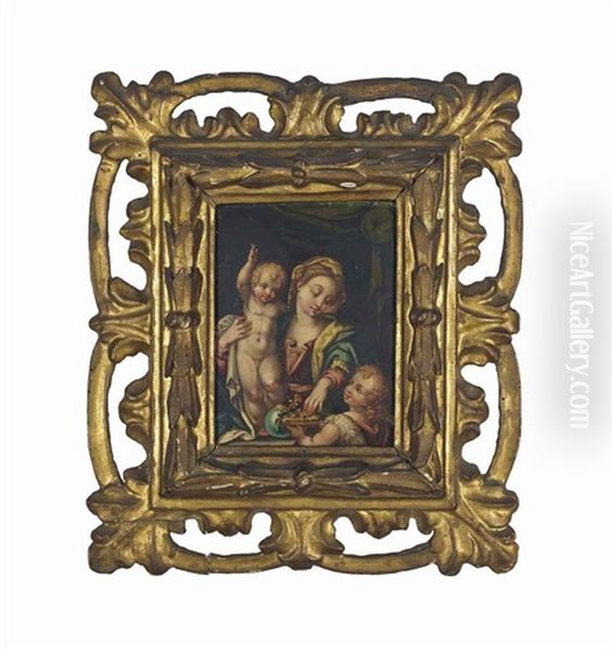 The Madonna And Child With The Infant Saint John The Baptist Oil Painting by  Perino del Vaga