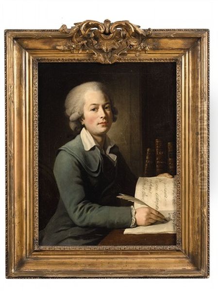 Portrait Of A Young Man Writing Oil Painting by Lie-Louis Perin-Salbreux