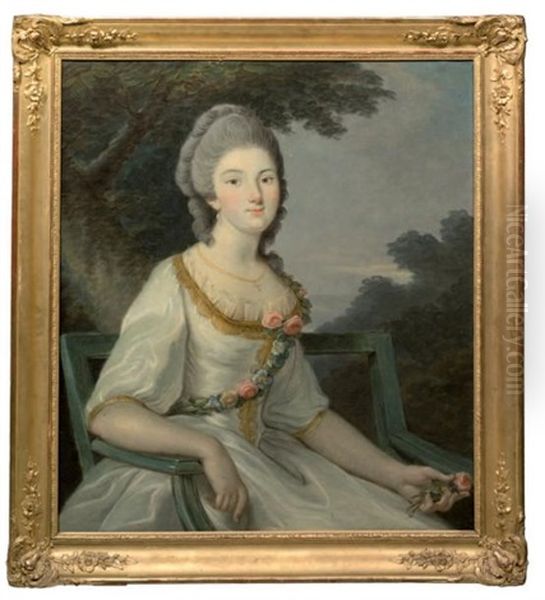 Portrait De Jeune Fille Sur Un Banc Oil Painting by Lie-Louis Perin-Salbreux