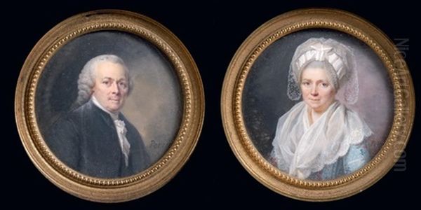 Portrait De Jacques-louis Perin, Pere De L'artiste (+ Portrait De Marguerite Perin, Mere De L'artiste; 2 Works) Oil Painting by Lie-Louis Perin-Salbreux