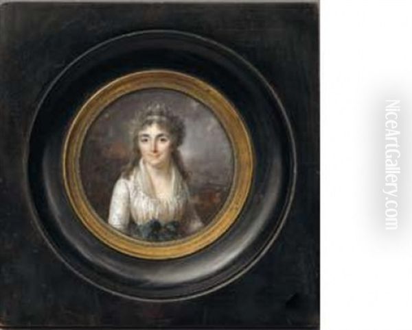 Portrait D'anne Vanot, Epouse De Louis Laisne (+ Portrait De Louis Laisne; Pair) Oil Painting by Lie-Louis Perin-Salbreux