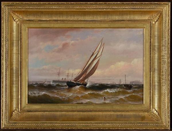 New York Harbor Scene Oil Painting by Granville Perkins