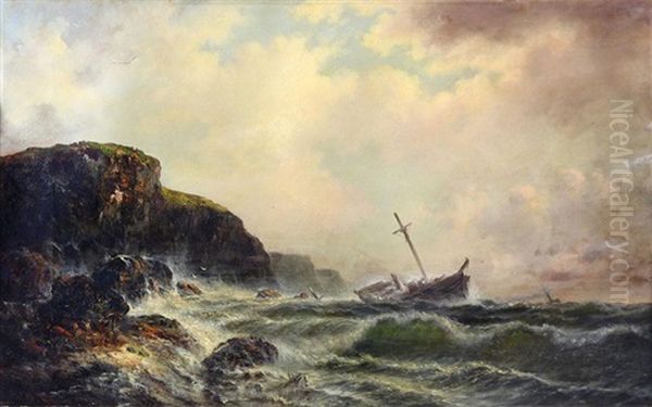 Shipwreck Off The Coast, 1872 Oil Painting by Granville Perkins