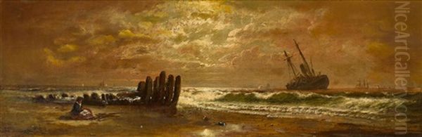 Two Seascape Paintings Oil Painting by Granville Perkins