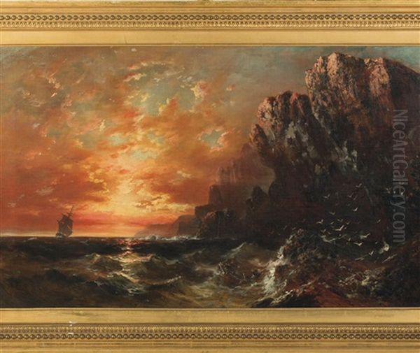 Sunset Along A Rocky Coast Oil Painting by Granville Perkins