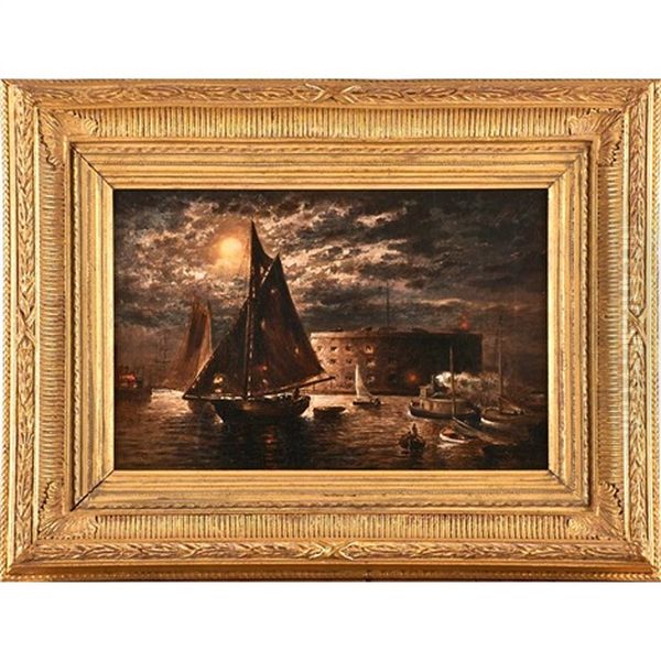 New York Harbor Scene Oil Painting by Granville Perkins